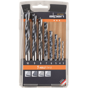 Alpen Holz TM 8 – zestaw wierteł do drewna 3–10 mm, 8 szt.