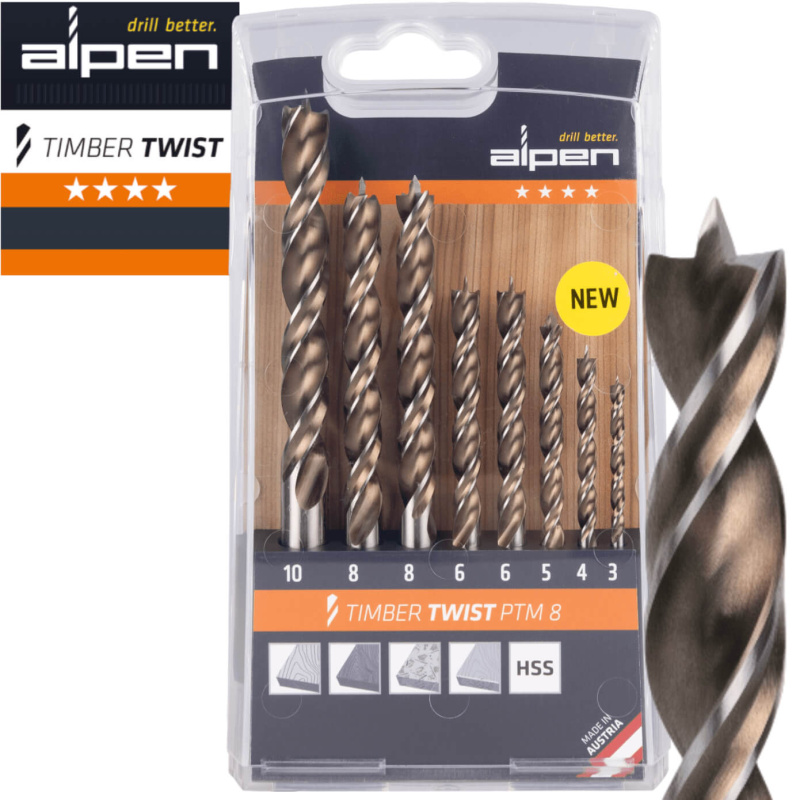 Alpen Timber Twist PTM 8 – wiertła do drewna 3–10 mm HSS | Narzędzia MagMar
