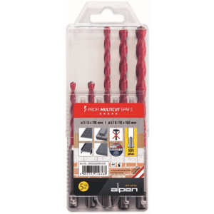 Alpen wiertła uniwersalne do muru, drewna, metalu, płytek 5/ 6/ 8/ 10 mm Profi Multicut SPM 5 sztuk SDS-plus