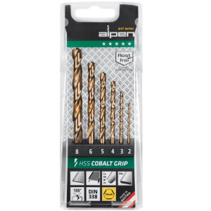 Alpen przemysłowe wiertła kobaltowe do metalu i stali nierdzewnej 2/ 3/ 4/ 5/ 6/ 8 mm HSS-Co Cobalt Grip TM 6 sztuk