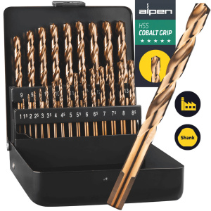 Alpen przemysłowe wiertła kobaltowe do metalu i stali nierdzewnej  1-13 mm HSS-Co Cobalt Grip KM 25 sztuk