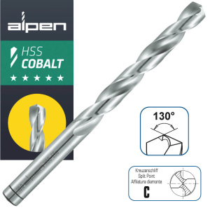 Alpen wiertła kobaltowe do metalu i stali nierdzewnej 1-10 mm DIN 338 HSS-Co Cobalt 19 sztuk