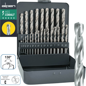 Alpen wiertła kobaltowe do metalu i stali nierdzewnej 1-13 mm DIN 338 HSS-Co Cobalt KM 25 sztuk