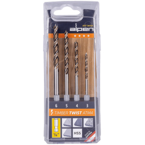 Zestaw wierteł do drewna 3–6 mm HSS Alpen Timber Twist ATM 4 | Narzędzia MagMar