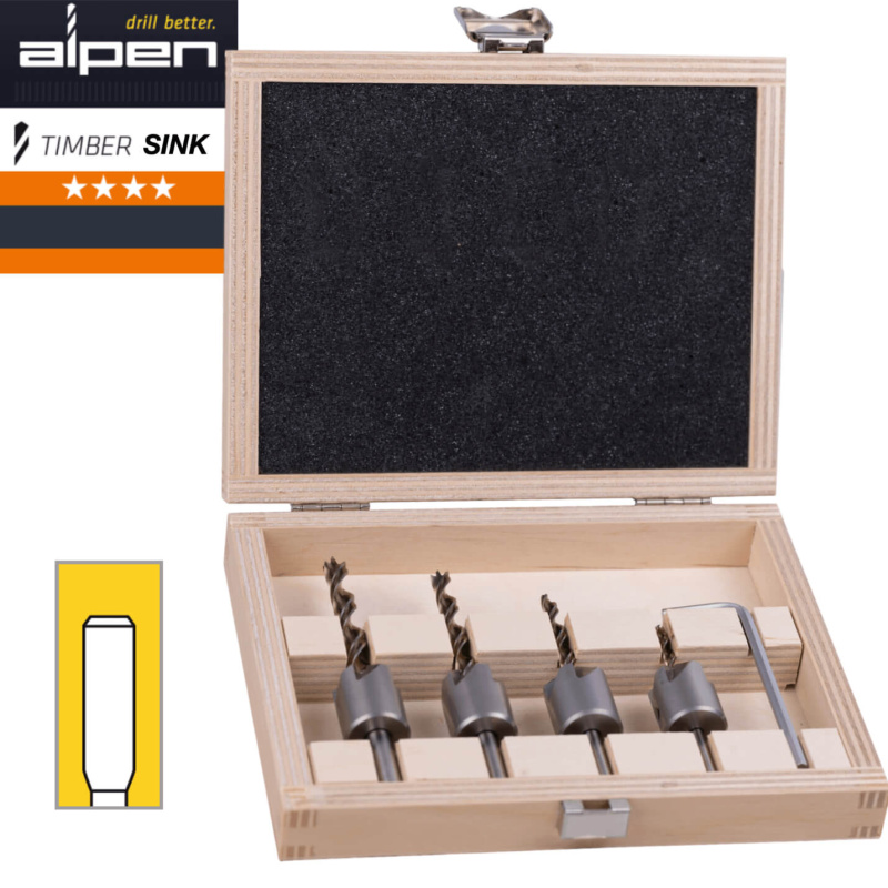 Alpen frez stożkowy z wiertłem 3–6 mm HSS TIMBER SINK, zestaw 4 szt. | Narzędzia MagMar